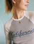 Фото #6 товара Miss Selfridge raglan california graphic long sleeve top in grey marl