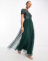 Фото #2 товара Maya Bridesmaid short sleeve maxi tulle dress with tonal delicate sequins in emerald green