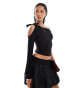 Kaiia one shoulder bow tie one sleeve top in black