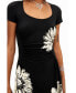 Women's Short-sleeved midi dress with neckline and daisies.