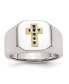 ფოტო #1 პროდუქტის Stainless Steel 14k Gold Accent Sapphire Cross Signet Ring