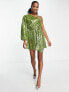 Фото #5 товара Collective the Label Petite exclusive one sleeve tie waist sequin mini dress in lime