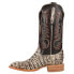 R. Watson Boots Caiman Tail Square Toe Cowboy Mens Brown, Off White Casual Boot