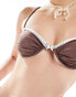 Фото #2 товара Reclaimed Vintage underwire bikini top with lace trim and bows in brown