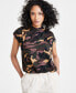 Women's Camo-Print Elastic-Hem Blouson Top, Created for Macy's