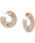 Gold-Tone Medium Pressed Flower Open Hoop Earrings, 1.35"