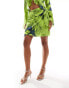 Фото #5 товара YAS tie side wrap mini skirt co-ord in lime print - MULTI