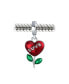 ფოტო #2 პროდუქტის Personalized Valentine Word Love Grows Red Flower Heart Dangle Charm Bead For Women Girlfriend Enamel .925 Sterling Silver Fits European Bracelet