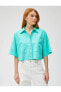 Фото #3 товара Рубашка женская Koton Crop Oversize Гомнек Кетеневый измельченный с карманами