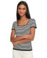 ფოტო #3 პროდუქტის Women's Striped Square-Neck Short-Sleeve Sweater