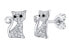 Playful silver earrings Cats with clear zircons Bessie MW01038E