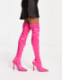 ASOS DESIGN – Krista – Eng anliegende Satin-Stiefel in Rosa mit Absatz