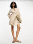 Фото #5 товара Vila linen touch wrap front mini dress in beige