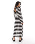 Pieces Festival sheer crochet wave stripe maxi dress in black and cream