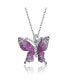 Фото #3 товара Sterling Silver with Rhodium and Black Plated Ruby Cubic Zirconia Butterfly Pendant Necklace