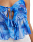 Noisy May layered lace tie front cami top in blue floral print