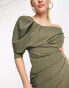 Фото #8 товара ASOS DESIGN Tall draped bodice cut out midi dress in khaki