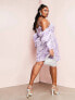 Фото #3 товара ASOS LUXE Curve bardot sleeve mini dress in purple jacquard