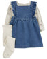 Baby 3-Piece Bodysuit & Denim Jumper Set 3M