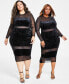 Фото #5 товара Trendy Plus Size Trendy Plus Size Velvet Mesh-Trim Midi Dress