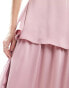 Vila Bridesmaid satin tiered maxi dress with tie belt in light pink Розовый, 42 - фото #6