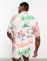 Фото #3 товара Bershka revere collar tropical florida printed shirt in ecru