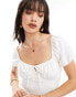 Hollister short sleeve linen blend a-line mini dress with sweetheart neckline in white