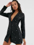 Saint Genies pearl embellished blazer dress in black