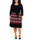 ფოტო #1 პროდუქტის Plus Size Belted Patterned-Skirt Sweater Dress