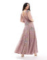 ASOS DESIGN embellished batwing maxi dress with floral artwork in pink