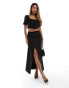 Kaiia boucle button through pocket detail crop top co-ord in black