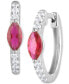 ფოტო #2 პროდუქტის Sapphire (3/4 ct. t.w.) & Diamond (1/4 ct. t.w.) Small Hoop Earrings in 14k White Gold, 0.625" (Also in Ruby & Emerald)