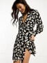 Фото #1 товара JDY wrap tie side satin mini dress in animal print