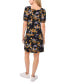 Women's Floral Puff-Sleeve Square-Neck Knit Dress