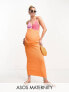 Фото #1 товара ASOS DESIGN Maternity knitted maxi dress with twist front in colour block in pink & orange