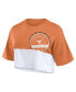 ფოტო #3 პროდუქტის Women's Texas Orange, White Distressed Texas Longhorns Oversized Badge Colorblock Cropped T-shirt
