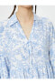 Фото #13 товара Oversize Çiçekli Elbise Uzun Kollu Gömlek V Yaka Bağlama Detaylı Katlı Fiyonk Detaylı