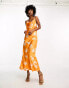 Object – Camisole-Maxikleid aus Satin in Orange mit asymmetrischen Trägern und Print Orange mit Muster, 34 - фото #2