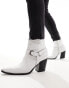 ASOS DESIGN heeled boot in white leather with buckle detail