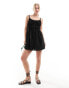 SNDYS linen ruched strappy mini dress in black