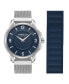 ფოტო #1 პროდუქტის Men's Quartz Classic Silver-Tone Stainless Steel and Blue Silicone Watch 42mm Gift Set, 2 Pieces