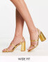 Фото #2 товара RAID Wide Fit Libra block heeled sandals in gold lizard