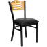 Фото #4 товара Hercules Series Black Slat Back Metal Restaurant Chair - Natural Wood Back, Black Vinyl Seat