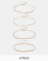 ASOS DESIGN Curve pack of 4 fine chain bracelets in gold tone