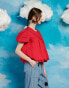 Sister Jane rosette puff sleeve smock top in red Красный, M - EU 38 - фото #2