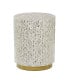 Mother of Pearl Drum Accent Table with Linear Mosaic Pattern and Gold Base