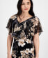 ფოტო #3 პროდუქტის Petite V-Neck Floral Cape Midi Dress