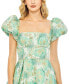 Women's Floral Print Puff Sleeve Hi-Lo Brocade Gown