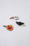 PACK OF THREE PUMPKIN, BAT AND SKULL HAIR CLIPS