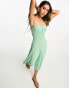 Фото #1 товара ASOS DESIGN textured strappy midi tea dress with hook and eye detail in sage green